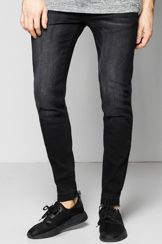 Super Skinny Stretch Fit Raw Cuff Jeans